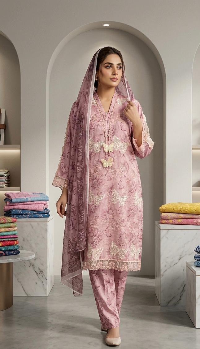 Butterfly Embroidered Cotton Pret