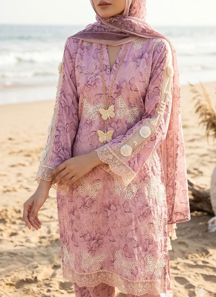 Butterfly Embroidered Cotton Pret