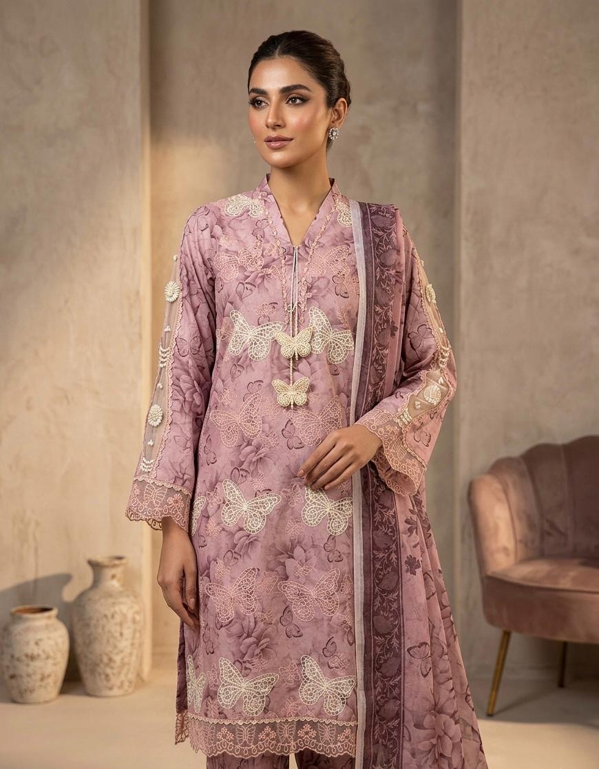 Butterfly Embroidered Cotton Pret
