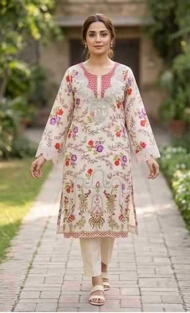Elegant Long Length Lawn Ensemble with Embroidered Patches