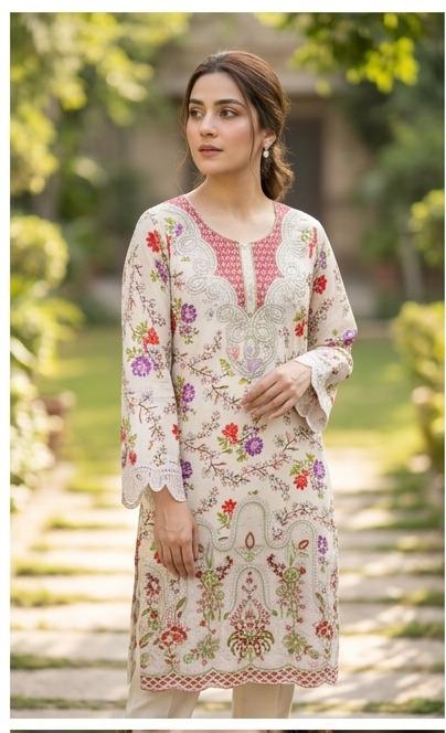 Elegant Long Length Lawn Ensemble with Embroidered Patches