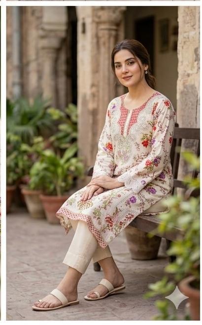 Elegant Long Length Lawn Ensemble with Embroidered Patches