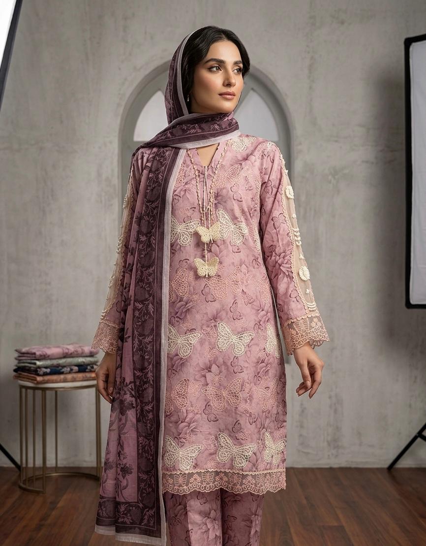 Butterfly Embroidered Cotton Pret