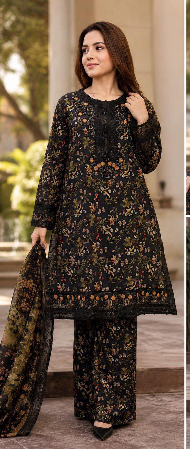 Elegant Airline Frock with Embroidered Neck & Daman