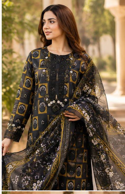 Elegant Airline Frock with Embroidered Neck & Daman