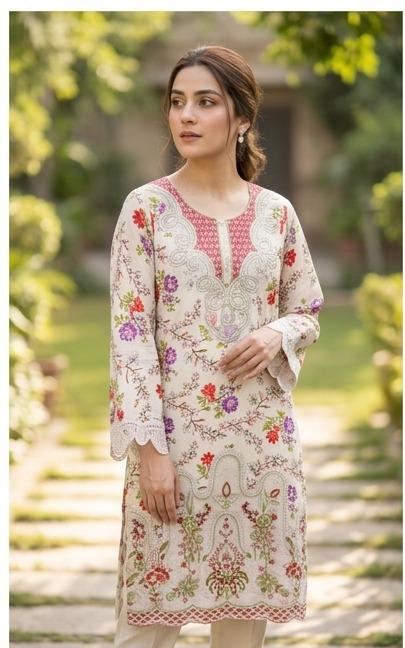 Elegant Long Length Lawn Ensemble with Embroidered Patches