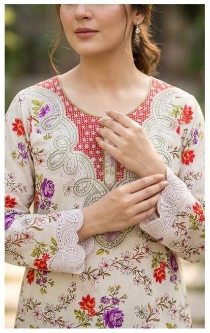 Elegant Long Length Lawn Ensemble with Embroidered Patches