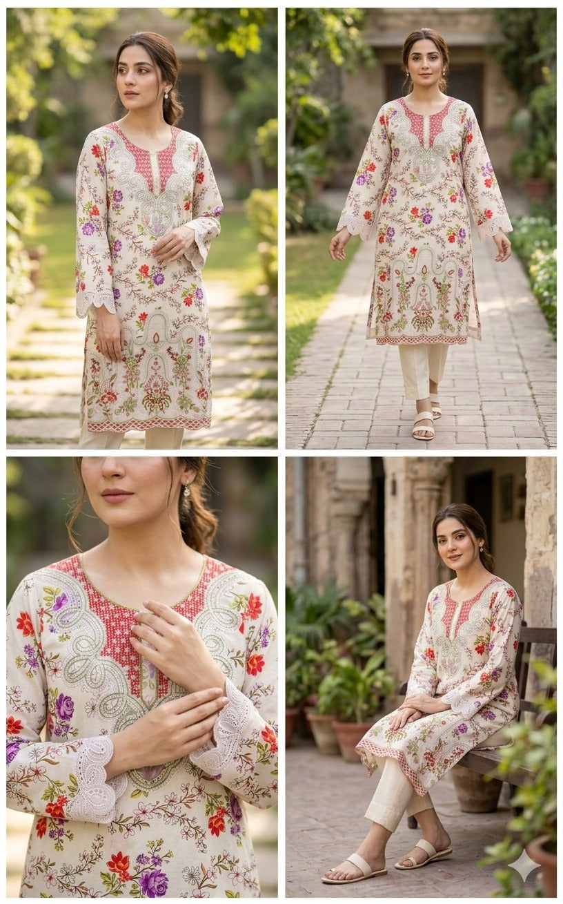 Elegant Long Length Lawn Ensemble with Embroidered Patches