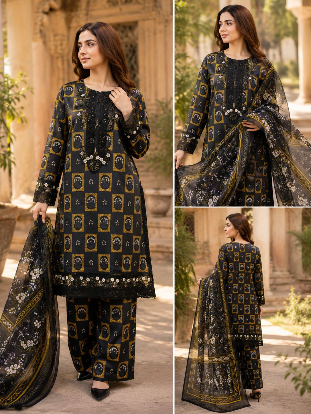 Elegant Airline Frock with Embroidered Neck & Daman